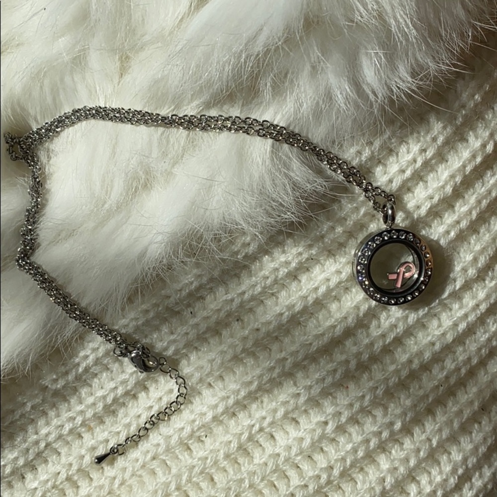 SouthHill pink ribbon silver Swarovski necklace